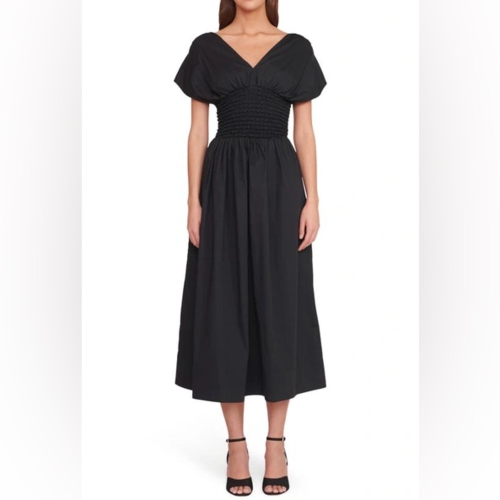STAUD Jackson Dress in Black Cotton Poplin